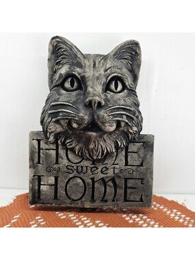 Cat Home Sweet Home Welcome Sign Concrete Garden plaque by George Carruth